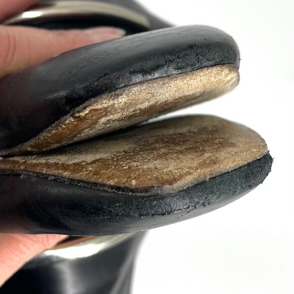 Via Spiga Women's Black Leather Square Toe Leather Flat Mules Gold Bar 37 / US7 - Picture 9 of 9